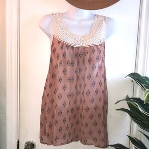 Umgee Crocheted Sheer Pink Boho Top Size Large